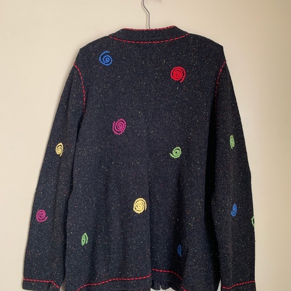 Christopher & Banks Cardigan Sweater Multicolor Hand Embroidered Swirls. - Picture 6 of 8